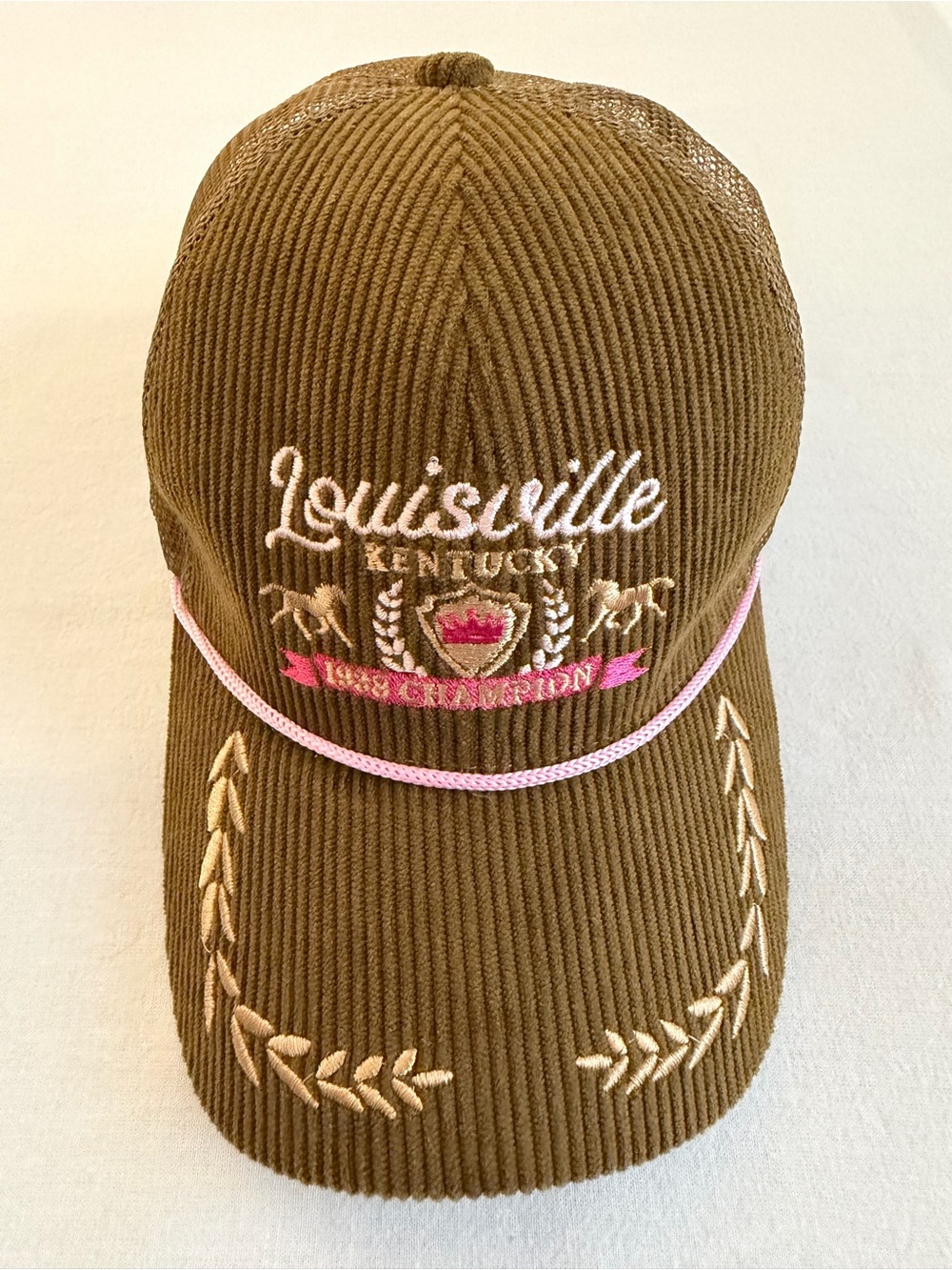 Anthropologie Kentucky Corduroy Cap in Brown with Pink Trim